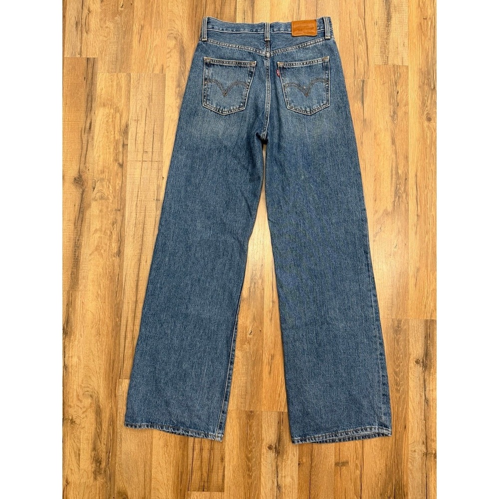 Levi's Ribcage Wide Leg Jeans 26 High Rise Straight Denim Blue Cotton - Picture 4 of 11